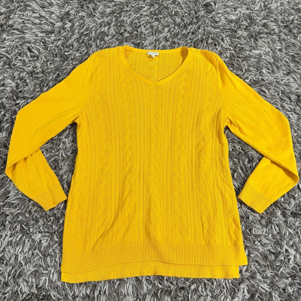 Talbots Yellow Cotton Cable Knit V-Neck Sweater Womens Medium CN904 03/16